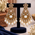 Aarvika Antique Gold Tone Pearl Drop Dangler Earrings