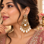Aarvika Antique Gold Tone Pearl Drop Dangler Earrings