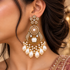 Aarvika Antique Gold Tone Pearl Drop Dangler Earrings