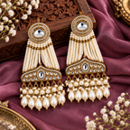 Aarvika Pearl Dangler Earrings Antique Gold Kundan Style