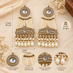 Aarvika Pearl Dangler Earrings Antique Gold Kundan Style