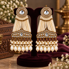 Aarvika Pearl Dangler Earrings Antique Gold Kundan Style