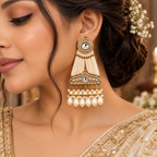 Aarvika Pearl Dangler Earrings Antique Gold Kundan Style