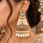 Aarvika Pearl Dangler Earrings Antique Gold Kundan Style