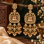 Aarvika Antique Gold Tone Long Dangler Earrings with Champagne Stone