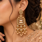 Aarvika Antique Gold Tone Long Dangler Earrings with Champagne Stone