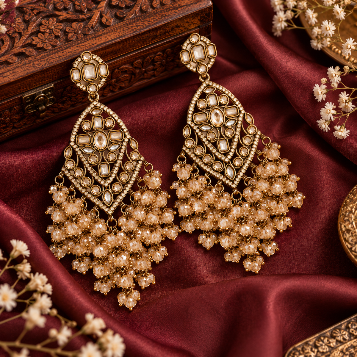 Aarvika Antique Gold Tone Long Dangler Earrings with Crystal Beads