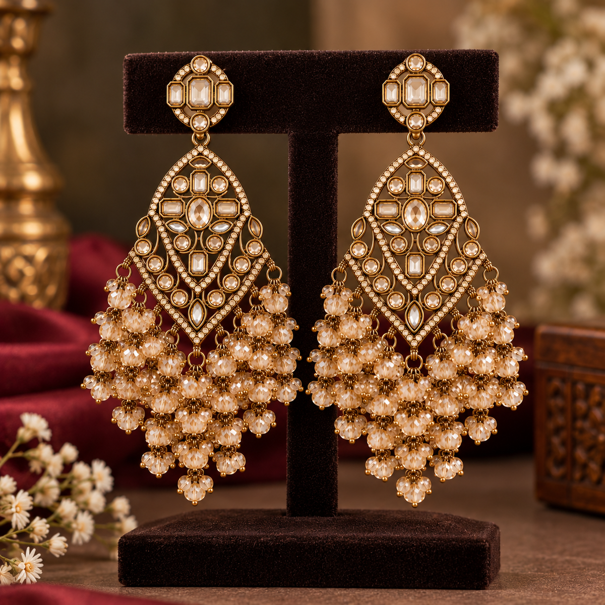 Aarvika Antique Gold Tone Long Dangler Earrings with Crystal Beads