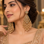 Aarvika Antique Gold Tone Long Dangler Earrings with Crystal Beads