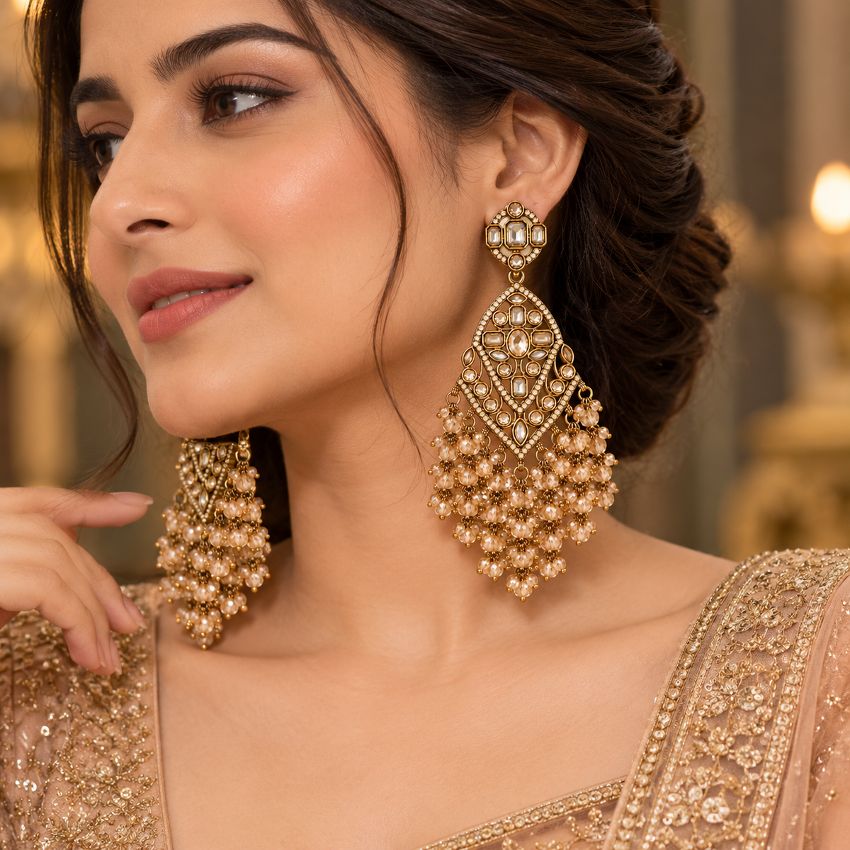 Aarvika Antique Gold Tone Long Dangler Earrings with Crystal Beads