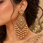 Aarvika Antique Gold Tone Long Dangler Earrings with Crystal Beads