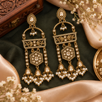 Aarvika Antique Gold Tone Long Dangler Earrings with Pearl Drops