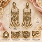 Aarvika Antique Gold Tone Long Dangler Earrings with Pearl Drops