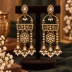 Aarvika Antique Gold Tone Long Dangler Earrings with Pearl Drops