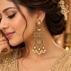 Aarvika Antique Gold Tone Long Dangler Earrings with Pearl Drops