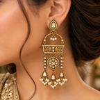 Aarvika Antique Gold Tone Long Dangler Earrings with Pearl Drops
