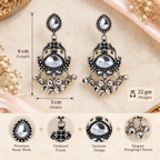 Aarvika Oxidized Silver Dangle Earrings with Clear Stone Work