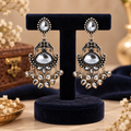 Aarvika Oxidized Silver Dangle Earrings with Clear Stone Work