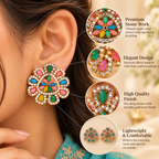 Aarvika Multicolor Stone Stud Earrings with Gold Tone Finish