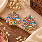 Aarvika Multicolor Stone Stud Earrings with Gold Tone Finish