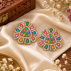 Aarvika Multicolor Stone Stud Earrings with Gold Tone Finish