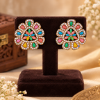 Aarvika Multicolor Stone Stud Earrings with Gold Tone Finish