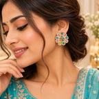 Aarvika Multicolor Stone Stud Earrings with Gold Tone Finish