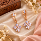 Aarvika Rose Gold Tone Cubic Zirconia Baguette Drop Earrings