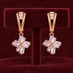 Aarvika Rose Gold Tone Cubic Zirconia Baguette Drop Earrings