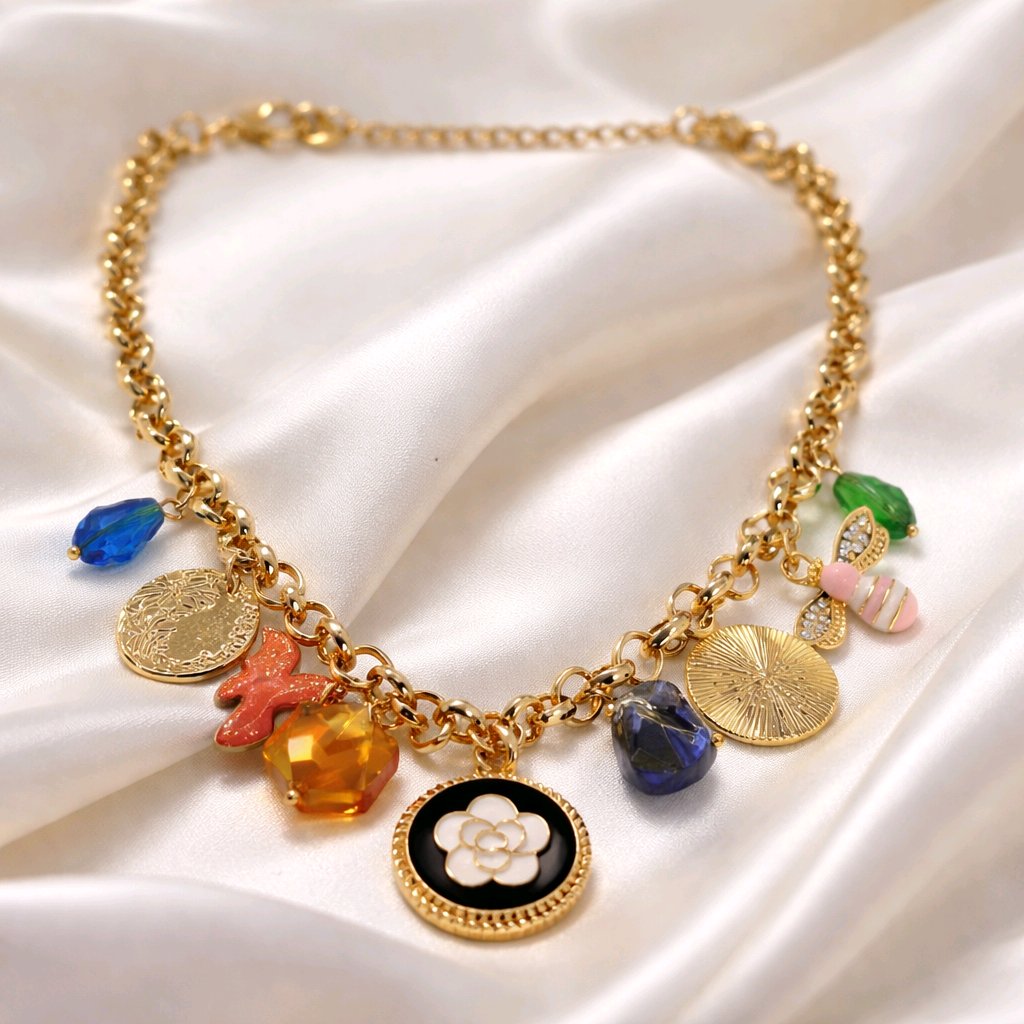 Aarvika Gold-Plated Luxe Multi-Charm Statement Necklace – back view