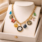 Aarvika Gold-Plated Luxe Multi-Charm Statement Necklace – model wearing