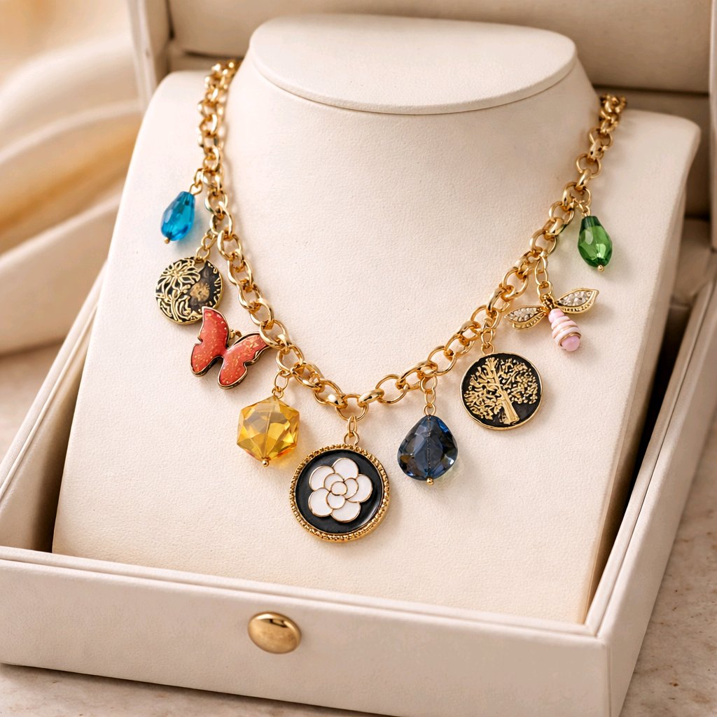 Aarvika Gold-Plated Luxe Multi-Charm Statement Necklace – model wearing