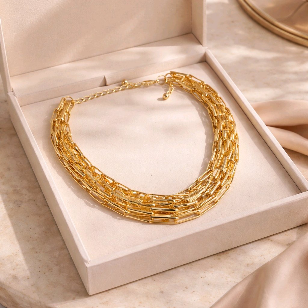 Aarvika Luxe Multi-Link Statement Necklace – model wearing