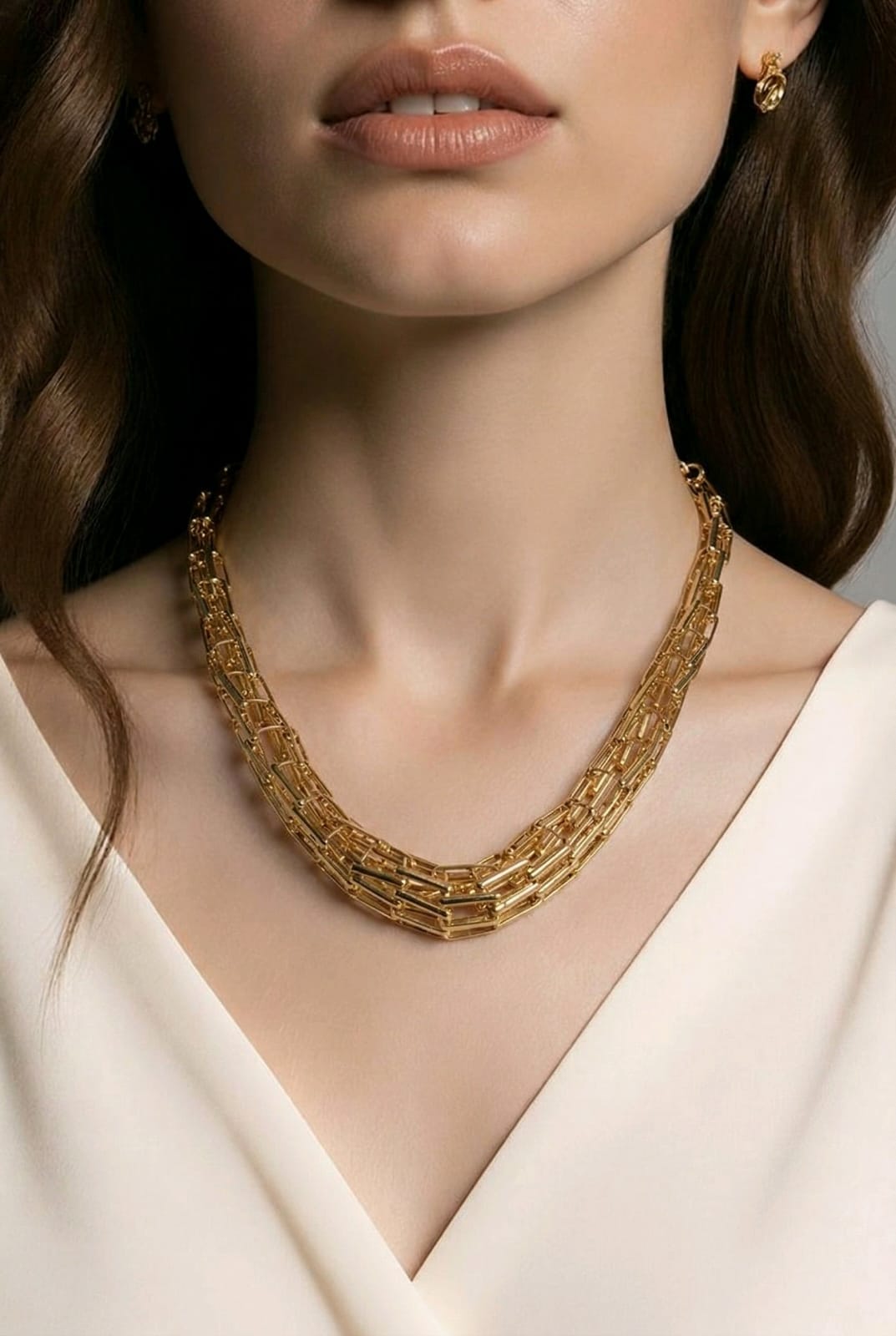 Aarvika Luxe Multi-Link Statement Necklace – flat lay