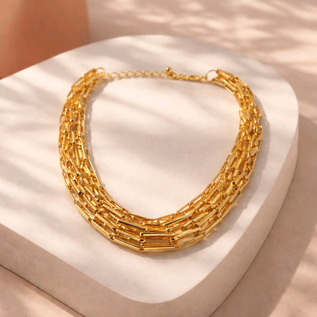 Aarvika Luxe Multi-Link Statement Necklace – side view