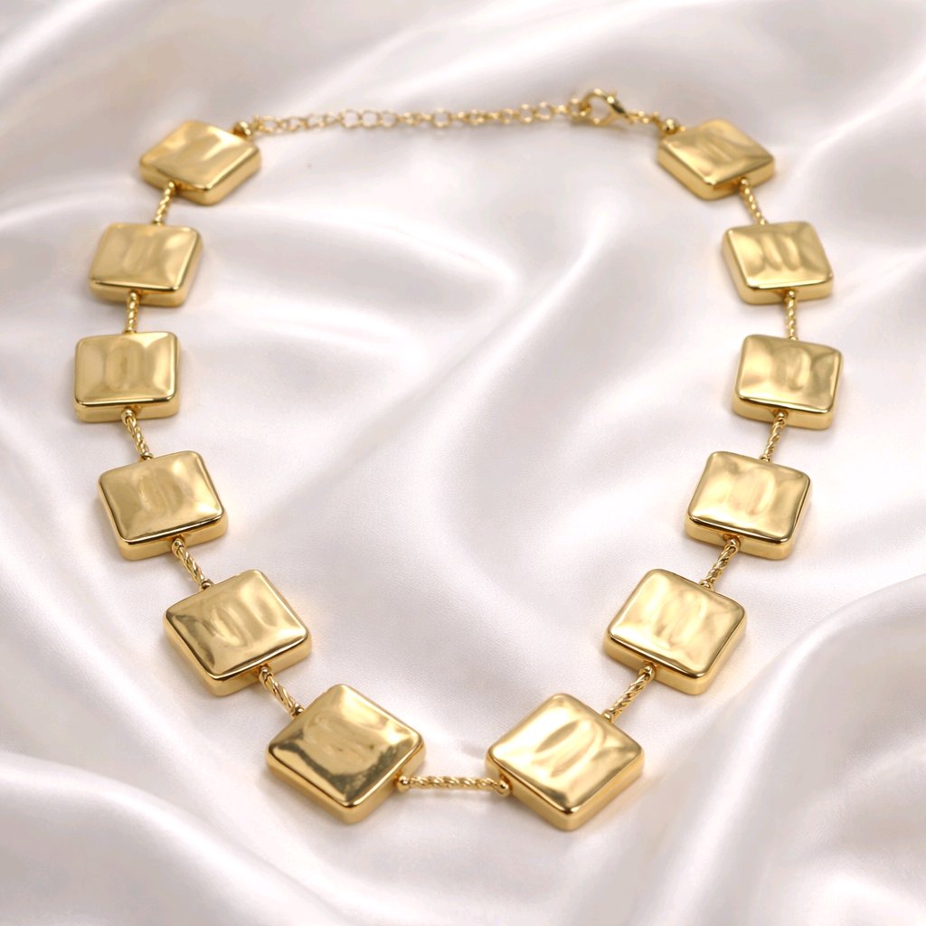Aarvika Luxe Square-Link Gold Statement Necklace – back view