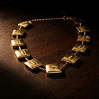 Aarvika Luxe Square-Link Gold Statement Necklace – close-up detail