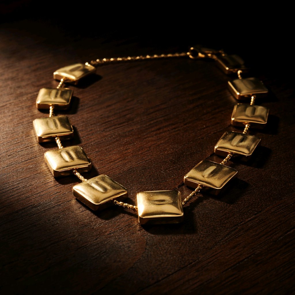 Aarvika Luxe Square-Link Gold Statement Necklace – close-up detail