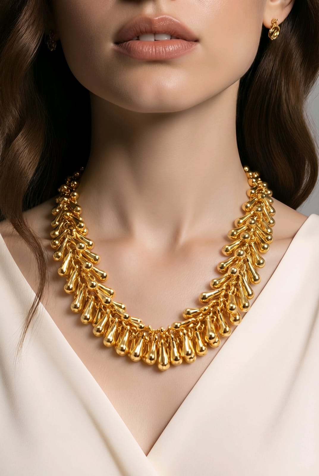 Aarvika Gold-Plated Luxe Droplet Fringe Necklace – back view