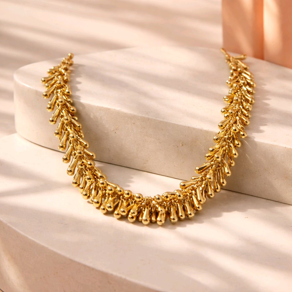 Aarvika Gold-Plated Luxe Droplet Fringe Necklace – front view