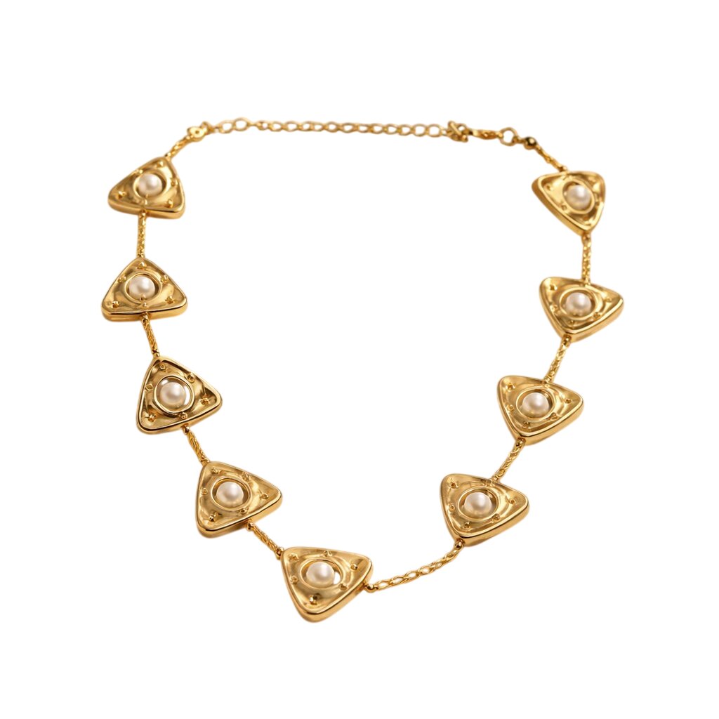 Aarvika Luxe Golden Pearl Triangle Statement Necklace – back view
