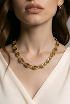 Aarvika Gold-Plated Luxe Oval Link Chain Necklace – full set