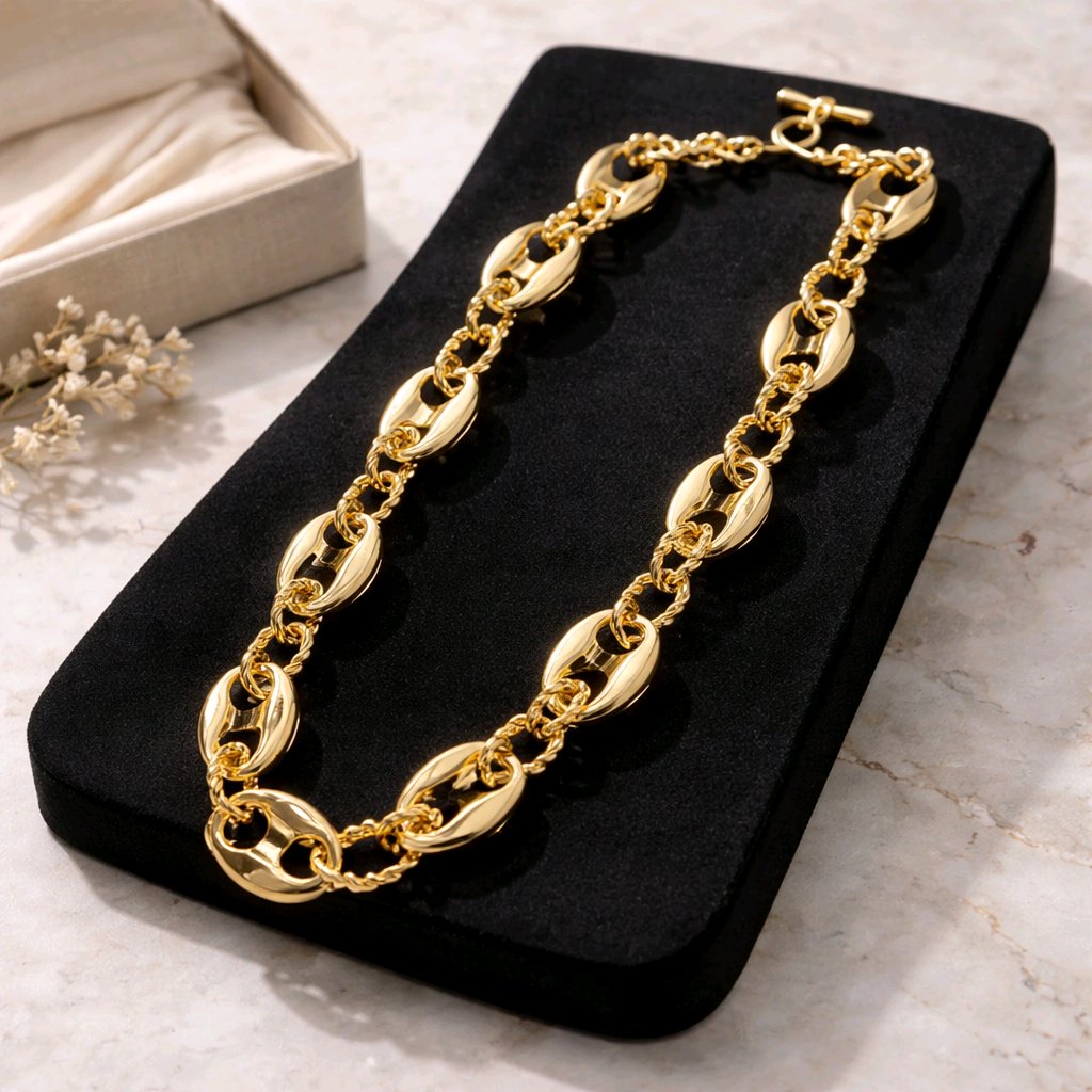 Aarvika Gold-Plated Luxe Oval Link Chain Necklace – side view
