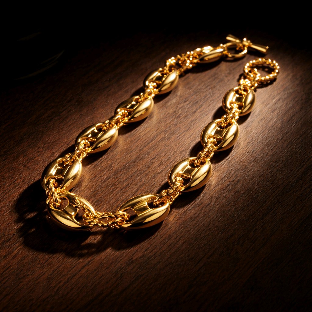 Aarvika Gold-Plated Luxe Oval Link Chain Necklace – flat lay