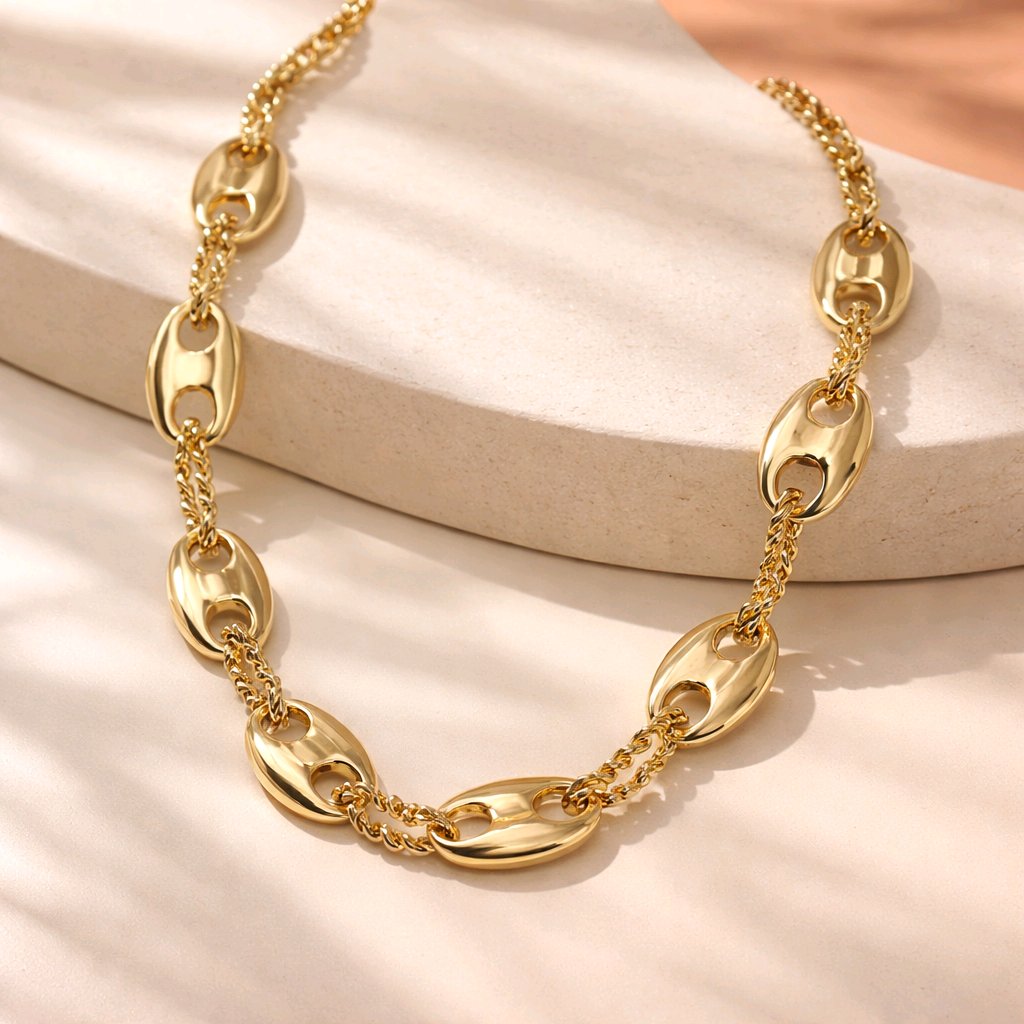 Aarvika Gold-Plated Luxe Oval Link Chain Necklace – front view