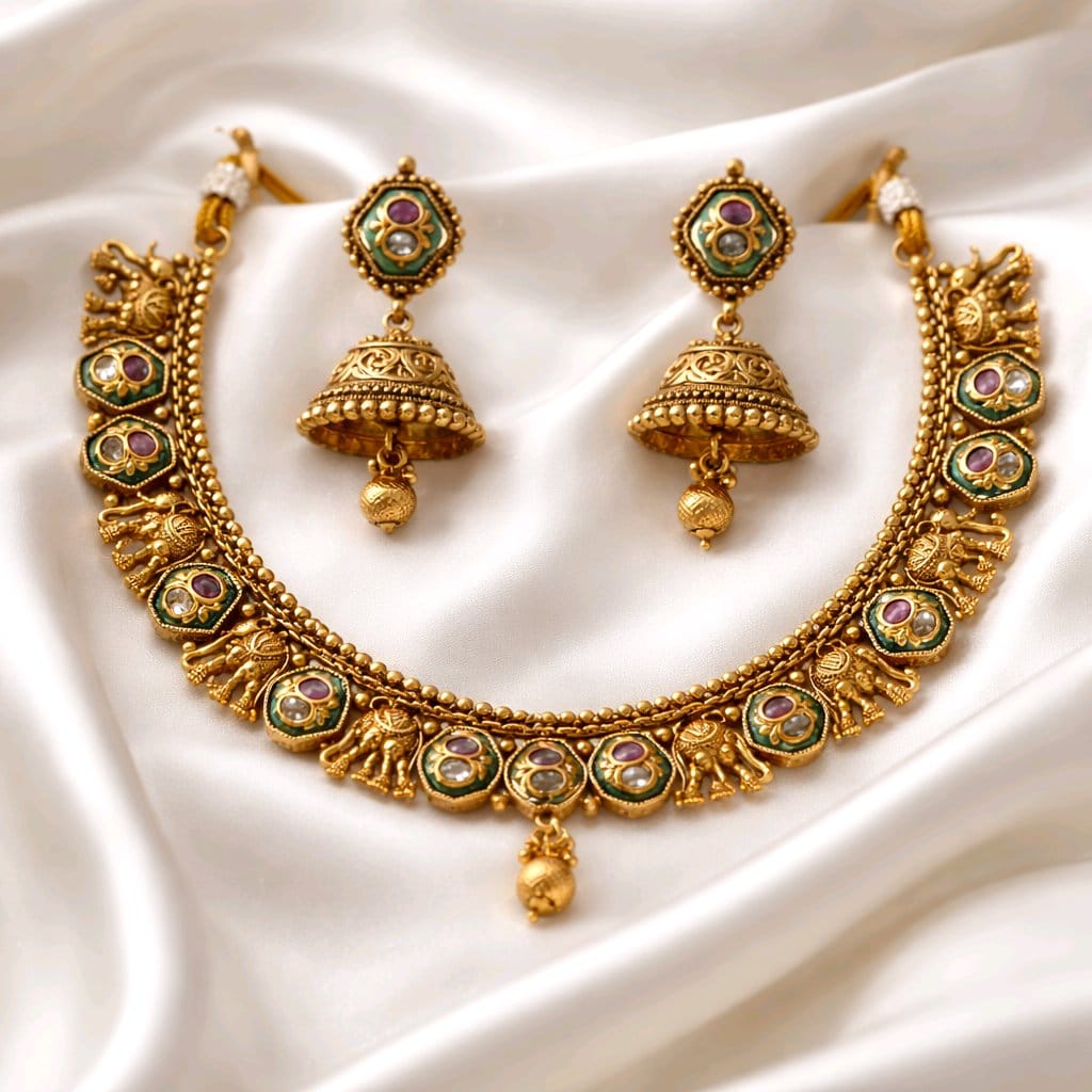 Aarvika Heritage Temple Necklace Set – flat lay