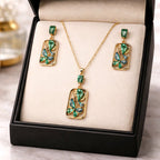 Aarvika Emerald Stone Emerald Butterfly Pendant Necklace & Earrings Set – front view