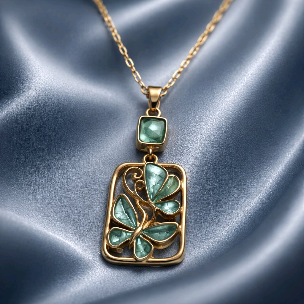 Aarvika Emerald Stone Emerald Butterfly Pendant Necklace & Earrings Set – close-up detail
