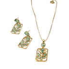 Aarvika Emerald Stone Emerald Butterfly Pendant Necklace & Earrings Set – back view