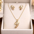 Aarvika Premium Luxe Ribbon Pendant Necklace & Earrings Set – front view